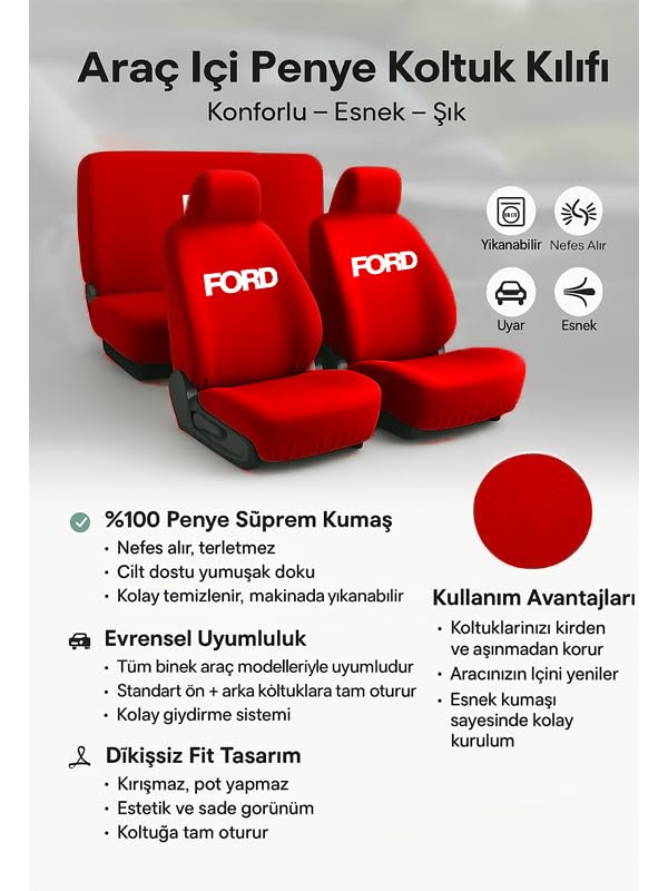 Aracınız için özel olarak tasarlanan Ford Taunus ile uyumlu oto koltuk kılıfı ile sürüş Kırmızı
