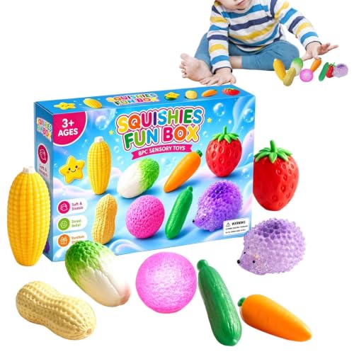 Juguetes fidget apretables de frutas y verduras con 8 piezas antiestrés