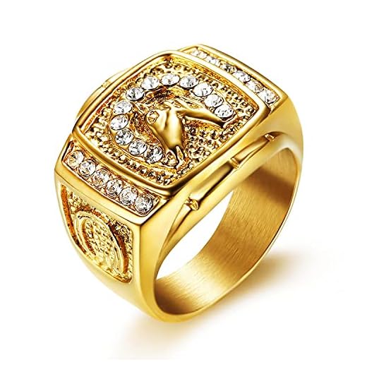 LAIMIUMIU33 Lucky Horseshoe Ring for men CZ Horse Head Ring Radiant Diamond Bling Biker 316 Stainless Steel Rings Iced Out Jewelry Punk Ring Hip Hop Heavy Metal Ring Vintage Animal rings mens fashion rings (GOLD, 11)