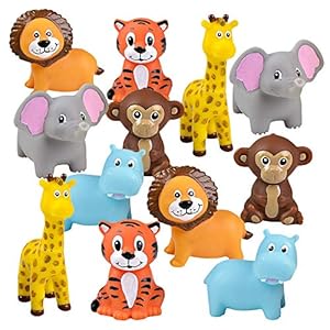 ArtCreativity Vinyl Zoo Animals Toys (Pack of 12) – Assorted Squeezable Toys Safari Animals Figures – Safari Birthday Party Favors for Kids, Jungle Figures for Fun Bath & Play Time