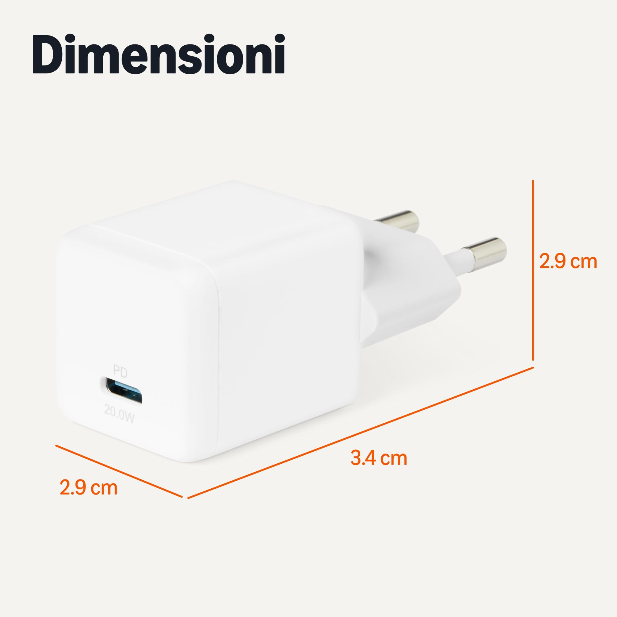 Amazon Basics Caricabatterie da Parete Nano GaN USB-C con Ricarica Rapida, 20W a 1 Porta PD 3.1 per Tablet e Smartphone, Bianco