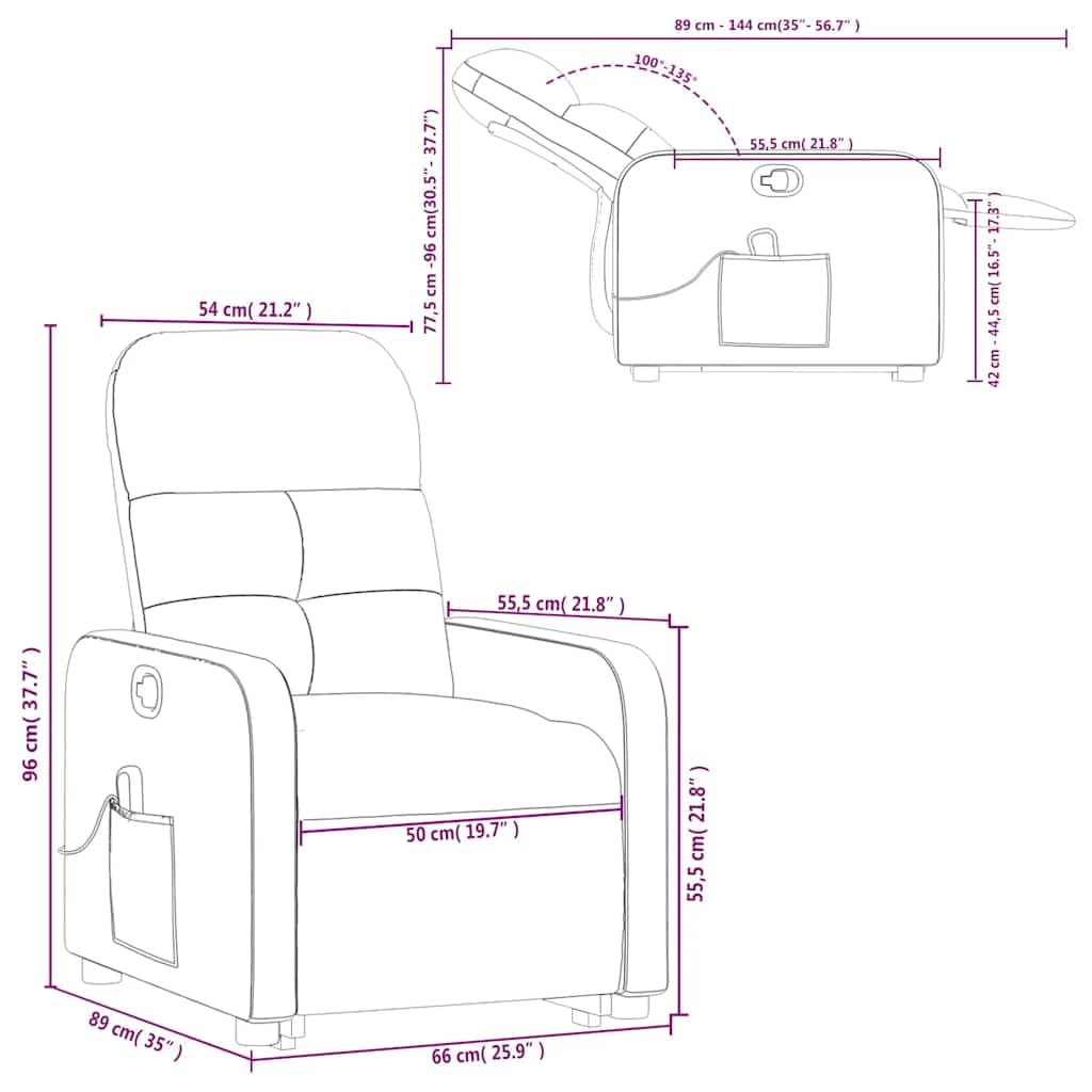 Sillón de masaje con ayuda para levantarse, funda de tela marrón oscuro, 6 puntos de vibración, función reclinable manual, cómodo sillón tapizado con reposabrazos, ideal como sillón de
