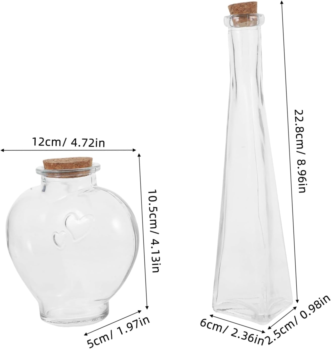 3Pcs Heart Shaped Glass Wishing Bottles Multi Functional Transparent Adornment for Sand Ceremony Decorative Keepsake Container Lightweight DIY Craft for Weddings and Events