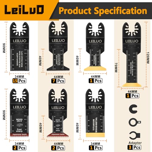 LEILUO 32 Pcs Titanium Multi Tool Blades Kits for Wood Nails Drywall Cutting Oscillating Tool Accessories with Storage Bag Compatible with DeWalt Makita Dremel and More 3 LEILUO 32 Pcs Titanium Multi Tool Blades Kits for Wood Nails Drywall Cutting Oscillating Tool Accessories with Storage Bag Compatible with DeWalt Makita Dremel and More - Image 3