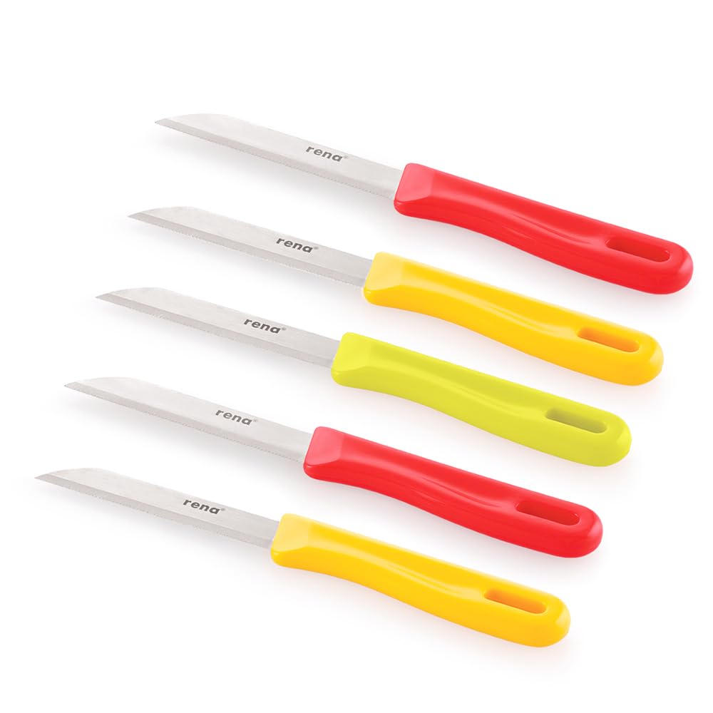rena Stainless Steel Serrated Knife Set – 5 Piece Sharp Knife Set for Kitchen, for Fruits, Vegetables, Bread, Rust Resistant, Dishwasher Safe, Long Lasting (110 mm)-image-34