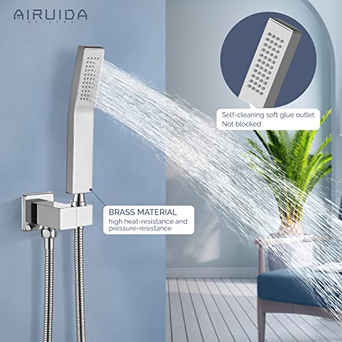 Airuida Chrome Polish Tub Shower Faucet Set Shower System With Tub Spout 3 Function Mixer Shower Faucet With Waterfall Tub Spout 10 Inch Wall Mount Rainfall Showerhead Rough-In Valve Included #TOP2