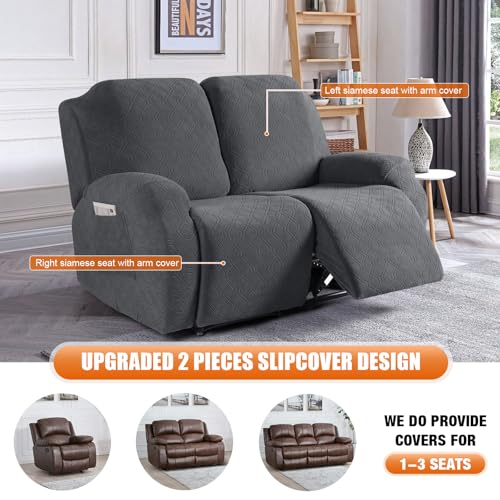 Image of VANSOFY Oversized Recliner Cover, 2-Pieces Stretch Reclining Couch Cover with Pockets Loveseat Sofa Slipcovers Soft Washable Furniture Protector for Dogs Cats(Charcoal Gray)