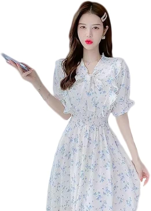 Amazon Co Jp ワンピース レディース 夏 花柄 ドレス シフォン フレア オフショルダー Aライン 半袖 パフスリープ 膝丈 着痩せ おしゃれ きれいめ カジュアル ファッション
