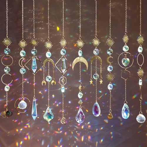 10 Pcs Crystal Suncatcher, Colorful Sun Catchers Indoor Windows Hanging Crystals Prism Rainbow Maker for Home Balcony Ceiling Room Outdoor Garden Decor Christmas Wedding Party Ornaments Decorations