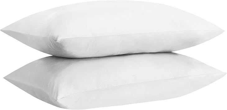 Non Iron Percale Standard Pillowcases 2 Pack White, 180 Thread Count 100% Poly Cotton Housewife Pillow Cases 50 x 75CM