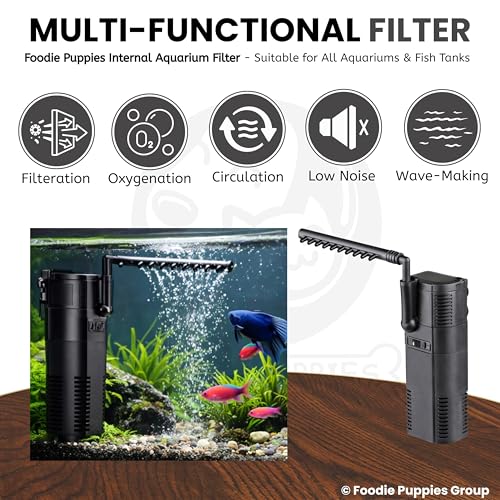 Image of Foodie Puppies 2-in-1 Aquarium Internal Filter Pump (6W) for Fish Tanks | 450 L /H Adjustable Flow, Oxygenation & Biochemical Filtration | for Freshwater Tanks up to 60L