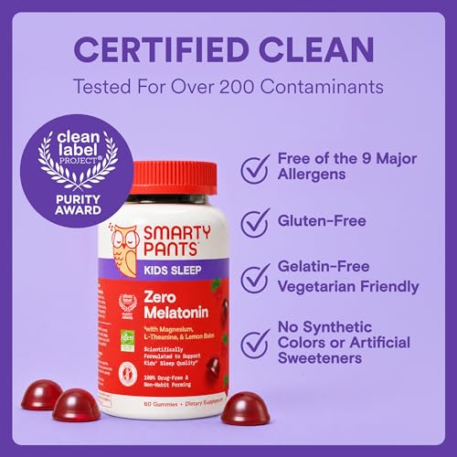 SmartyPants Kids Sleep Zero Melatonin Gummies with L-Theanine, Lemon Balm & Magnesium, Gluten Free, Clean Label, Drug Free Sleep Aid, Strawberry Flavor, 60 Gummies (30 Day Supply) - image 9