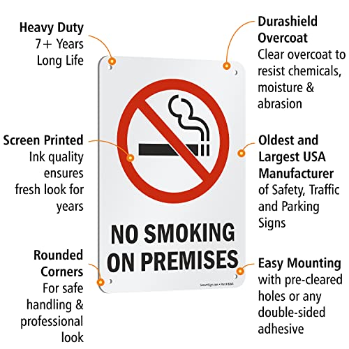 Panneau No Smoking On Premises signalisation extérieure aluminium 7x25,4cm