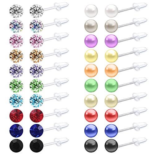 Cubic Zirconia Earrings Plastic Post Earrings For Women Pearl Earrings Set Plastic Stud Earrings Plastic Earrings For Sensitive Ears (Mixcolor 4Mm) #TOP2