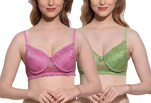 Image of FIMS - Fashion is my style Women Cotton Lycra Floral Lace Lightly Padded Bra Wired Seamless Fullcoverage Multicolor Cup- B