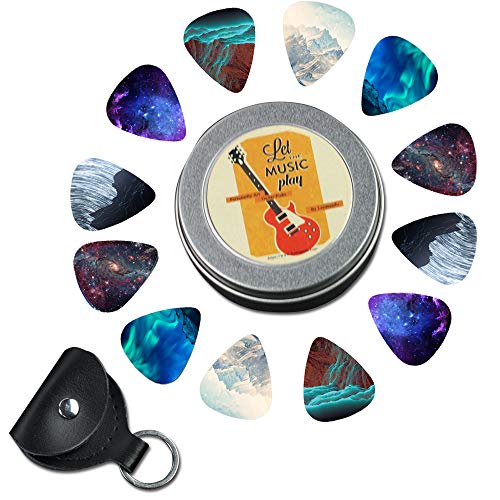 Guitar Picks - Czzmy 12 Medium Gauge Celluloid Guitar Picks In a Box W/Picks Holder. Unique Guitar Gift For Bass, Electric & Acoustic Guitars (12-Natural Image) - Image 3
