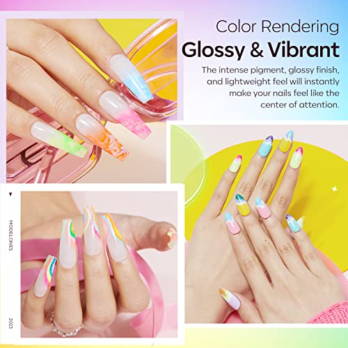 image for Modelones 36 Pcs Gel Nail Polish Kit, Summer Rainbow Neon Pride Gel Po