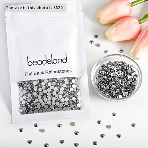 Image of Beadsland Flat Back Crystal Rhinestones, Jet Hematite, SS20, 2880pcs | Flatback Glass Gems, 4.6-4.8mm, for Nail Art Craft, Glue Fix
