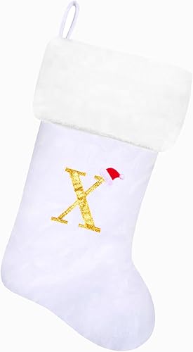 Miniatura 164 de Medias de Navidad con monograma de terciopelo rojo de 20 pulgadas con puño de felpa súper suave blanca, medias de Navidad bordadas personalizadas