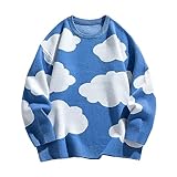 PRTM EGO Men's Oversized Cloud Sweaters Long Sleeve Crewneck Graphic Pullover (XX-Large,Blue)