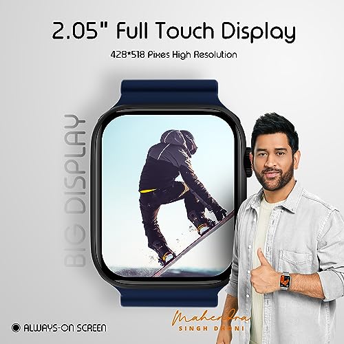 Image of Fire-Boltt Vogue Large 2.05 inch Display Smart Watch, Always On Display, Wireless Charging, App Based GPS with Bluetooth Calling & 500+ Watch Faces (Blue)