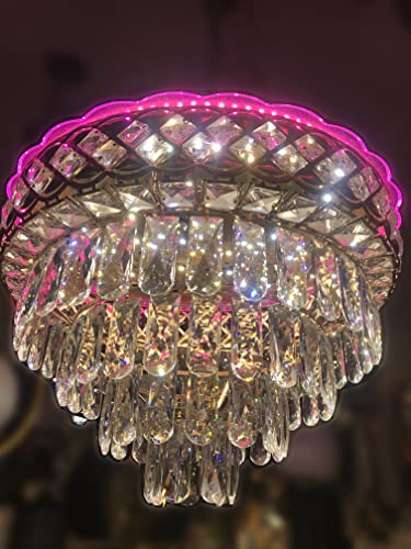 Image of Sanleen Round Shape k9 Crystal LED Chandelier Multicolour | Modern Metal Hanging Ceiling Light for Living Room Bedroom Dining Hall Home Decor | Luxury Decorative Crystal Lighting Fixture