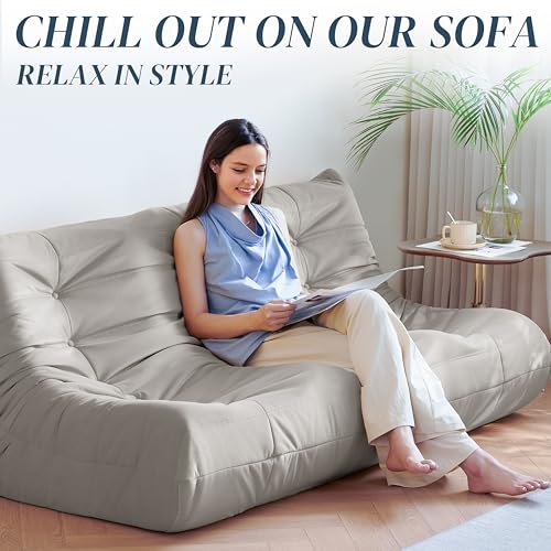 Image of Bean Bag Chair, Large Fireside Chair Bean Bag Sofa for Adults, 3 Seater Bean Bag Chairs for Teens with High-Resilience Foam, Memory Foam Bean Bag for Living Room, Bedroom, Office (Suede, Light Gray)