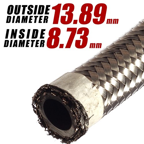 Vincos 15 Ft 6An Id 10An Od Universal Braided Stainless Steel Cpe Oil Fuel Gas Line Hose Fit #TOP3