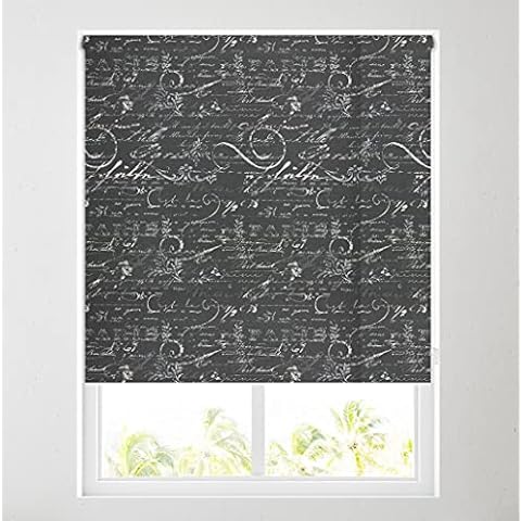 Calligraphy Charcoal Thermal Blackout Roller Blind -FREE CUT TO SIZE SERVICE (width: 5ft (153cm)) Cover