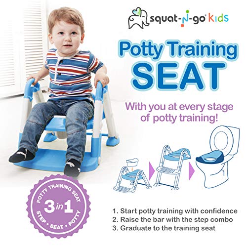 Babyloo(Blue) - Bambino Booster 3 in 1 - Collapsible Toilet Training Step Stool assists Your Toddler to go While They Grow Convertible Potty Trainer for All Stages Ages 1-4 (Blue)