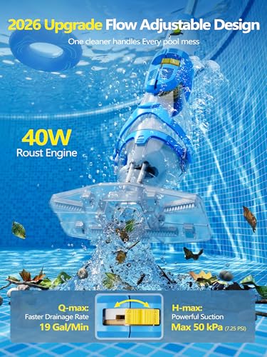 Image of LanOcean 2026 Newly Cordless Pool Vacuum for Inground Pool, Flow Adjustable, Transparent Brush Head-Visible Cleaning, 19 GPM Powerful Suction Handheld Pool Vacuum for Above Ground Pool, 70Mins Runtime