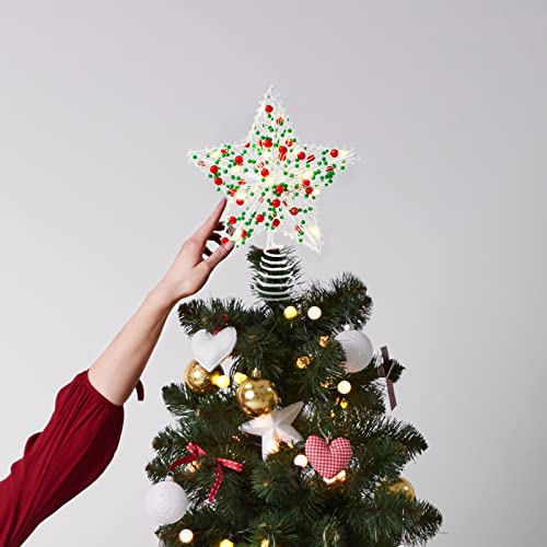 Whaline Christmas Star Tree Topper 8.3 Inch Red Green Berries Dotted 3D Star Treetop LED Lighted Battery Powered Unique Design Xmas Tree Ornament for Christmas Party Indoor Outdoor Home Decoration by Whaline - Used condition - Image 5