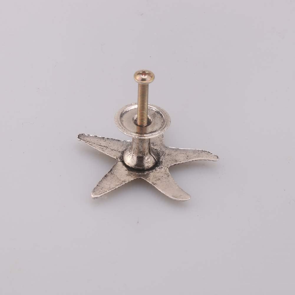6 Pieces Starfish Knobs Coastal Beach Ocean Theme Single Hole Pulls Handles for Cabinet Drawer Cupboard (Antique Silver)