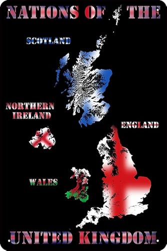 UK Nations Topographic Map Metal Tin Sign 12x8 Wall Decor
