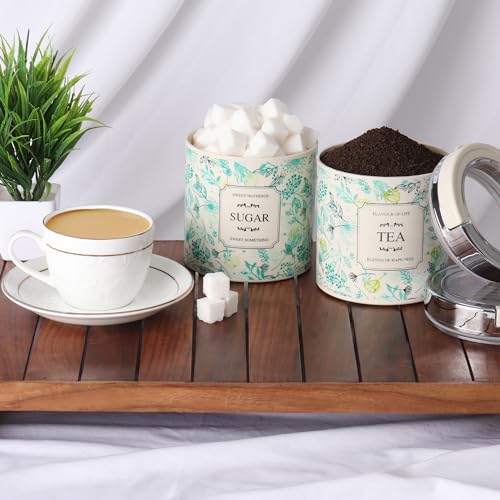 Image of Jaypee Plus Classique 2 Tea Coffee Sugar Storage Container Set 750 ml Airtight Plastic canisters Tea containers for kitchen | Silicon rubber lock Stackable glossy finish transparent Lid, Green