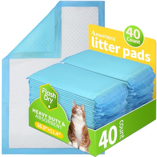 Amorstra 40 Count Cat Litter Pads for Tidy Cats Breeze System, Thickened Pee Pads for Cats, Super Absorbent Cat Pee Pad, Odor Control & Leak-Proof, Unscented 16.9x11.4 Inch