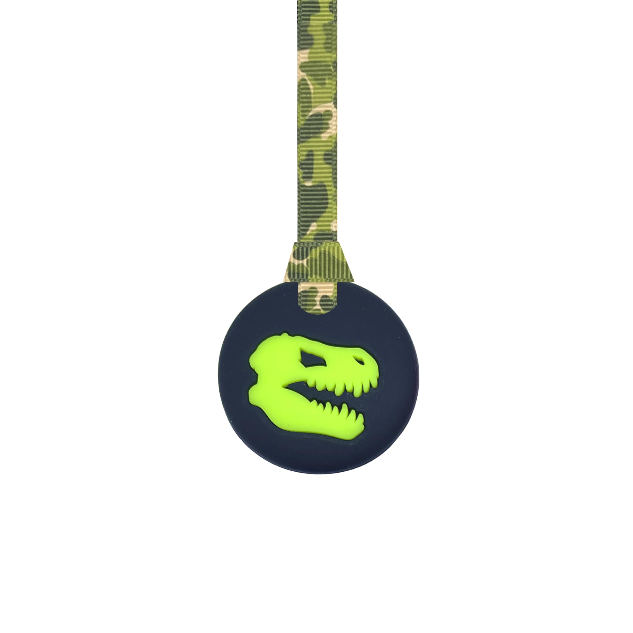 Dinosaur Jurassic Sensory Chew Necklace with Lanyard - Black & Green - for Kids with Autism, Anxiety & ADHD - 100% Food Grade Silicone - Sensory Oojamabobs (Camouflage, 54cm Lanyard)
