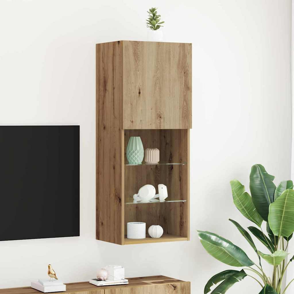 Zestaw szafek RTV z LED Dąb rzemieślniczy 40,5 x 30 x 102 cm wandmontage moderne tv meubel met USB verlichting en opbergplanken voor woonkamer slaapkamer