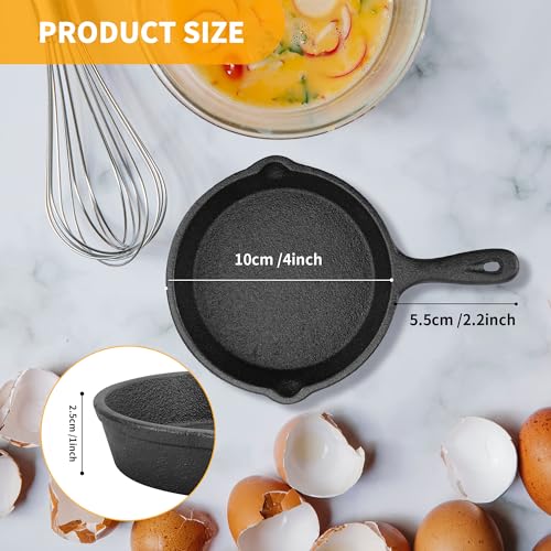 3 Pack 4 inch Mini Cast Iron Skillet with Double Drip-Spouts, 10 cm Small Cast Iron Pan Black, Round Mini Irons Egg Skillet for Frying Oven Grill - Image 3