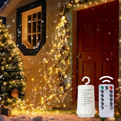 HeatingLux Guirnalda Luminosa de Navidad 2M 200 LED, 8 Modos de Luces en Cascada de Vid con Temporizador, Guirnalda de Navidad Impermeable para Decoración de Interiores y Exteriores (Blanco Cálido)