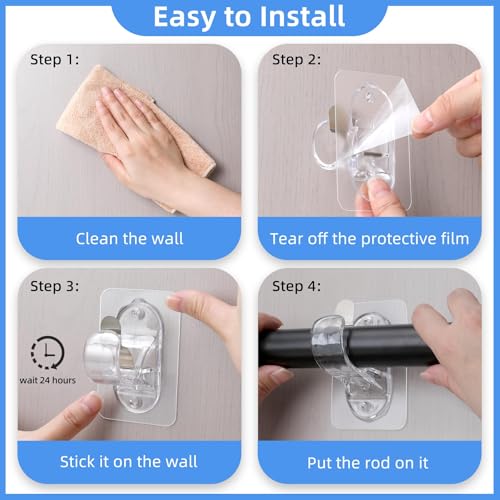 WEKIWGOT Gardinenstangen Halterung, Vorhangstange Ohne Bohren, Gardinenhaken Selbstklebend mit Schrauben, Stangenhalterung für Bad, Küche, Wohnzimmer, Schlafzimmer (4 Stück)