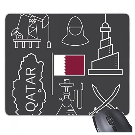 Handmålad enkel linje teckning stad Qatar flagga rektangel halkfri gummi musmatta spel musmatta gåva