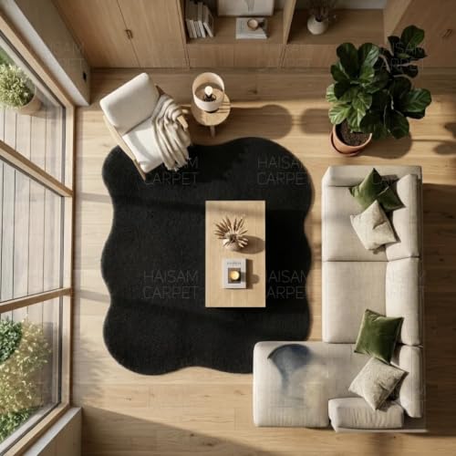 Image of Modern Irregular Shape Shaggy Rug | Super Soft Microfiber Area Carpet for Living Room, Bedroom, etc [ Size 6X8 FEET ].