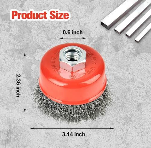 Image of 60-Piece Wire Wheel Brush Set - 3-Inch Crimped Cup Brush for Angle Grinder, 5 /8-Inch-11 Threaded Arbor, Max RPM 12,500, Light-Duty Conditioning for Metal, Rust Removal, Abrasives