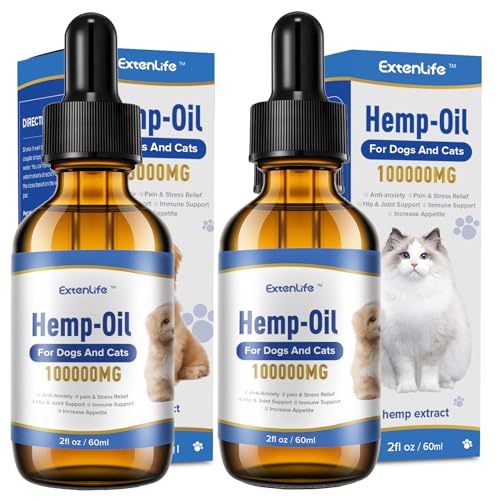 Image of ICYAIR Pet Hemp Oil for Dogs and Cats Help Anxiety Stress Pain Hip Joint Skin Allergies Seizures Relief, Aid Calming Relax Sleep,Organic Hemp Oil Drops for Dog Cat (60mlx2Pack)