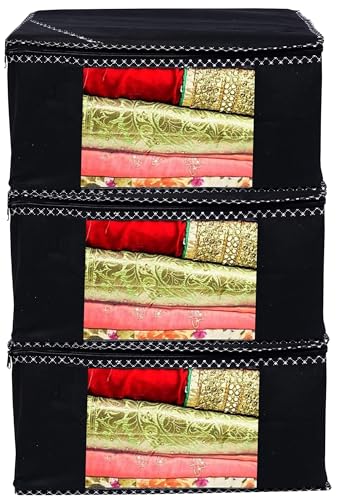 Image of AI ANKIT INTERNATIONAL Saree Cover Bag /Solid Black Saree Cover Bag /Saree Covers For Storage /Pack of 3