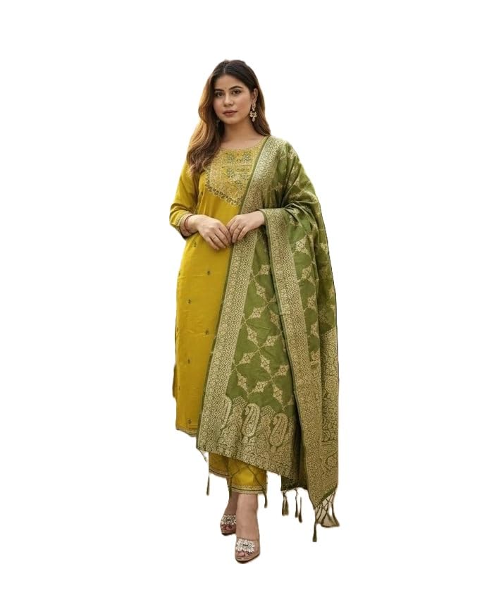 Women Rayon Kurti Pant Dupatta Set Stylish Ethnic Dress Collection Comfortable Three Piece Suit For Festive & Casual Use-picture-57