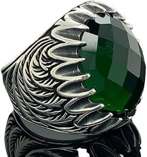 Men Handmade Ring, Green Zircon Stone Ring, Emerald Stone Ring, Sterling Silver Vintage Ring, Men Silver Jewelry, Gift For Him