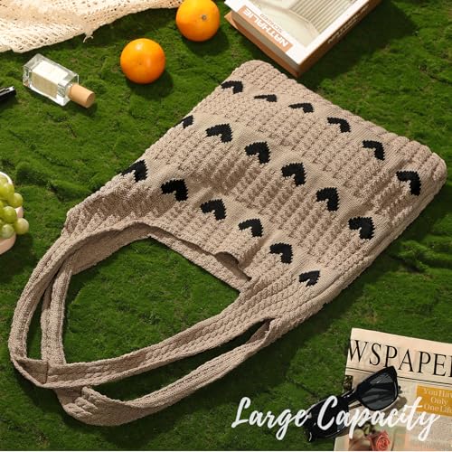 Image of Pleneal Crochet Tote Bag, Mesh Beach Bag, Knitted Shoulder Beach Bags for Women Vacation Aesthetic Hobo Tote Bags