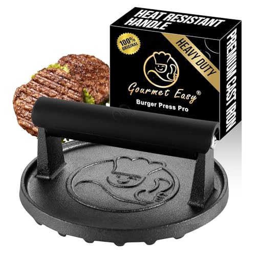Smash Burger Press for Griddle 5-Year Warranty 2 lb Heavy Duty Burger Smasher Tool with Heat-Resistant Handle Premium Cast Iron Griddle Accessories Hamburger Press for BBQ Grilling Accessories